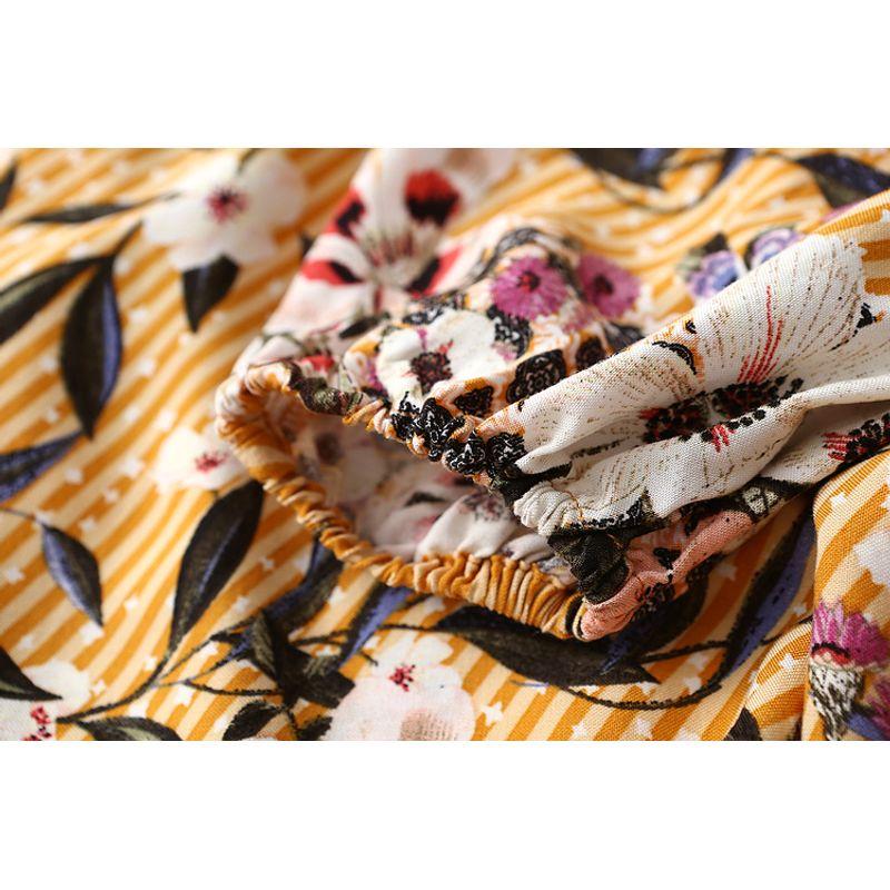 Xiaoyujia Export Fashion Diagonal Striped Flower Print Loose and Simple Artificial Cotton Long Sleeves Cotton Silk Shirt