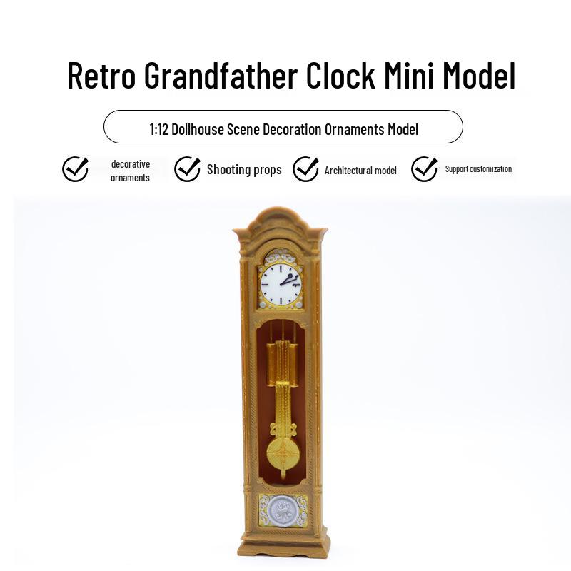 1:12 Miniature European Style Mantel Clock with Pendulum - Retro Dollhouse Room Decor