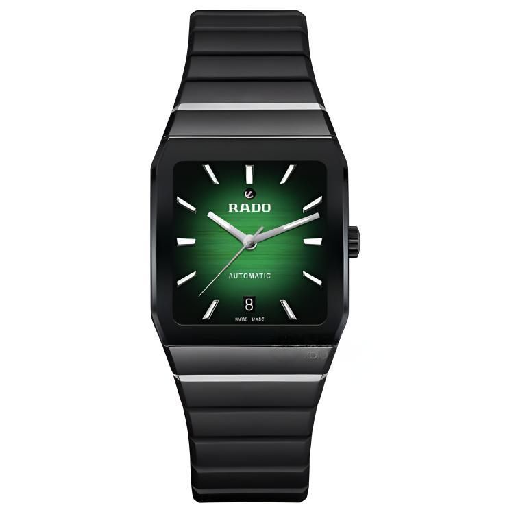 RADO radar automatic mechanical movement stick hour markers luminous unisex Swiss watch 32.5mm green dial ceramic case rubber strap R10202319