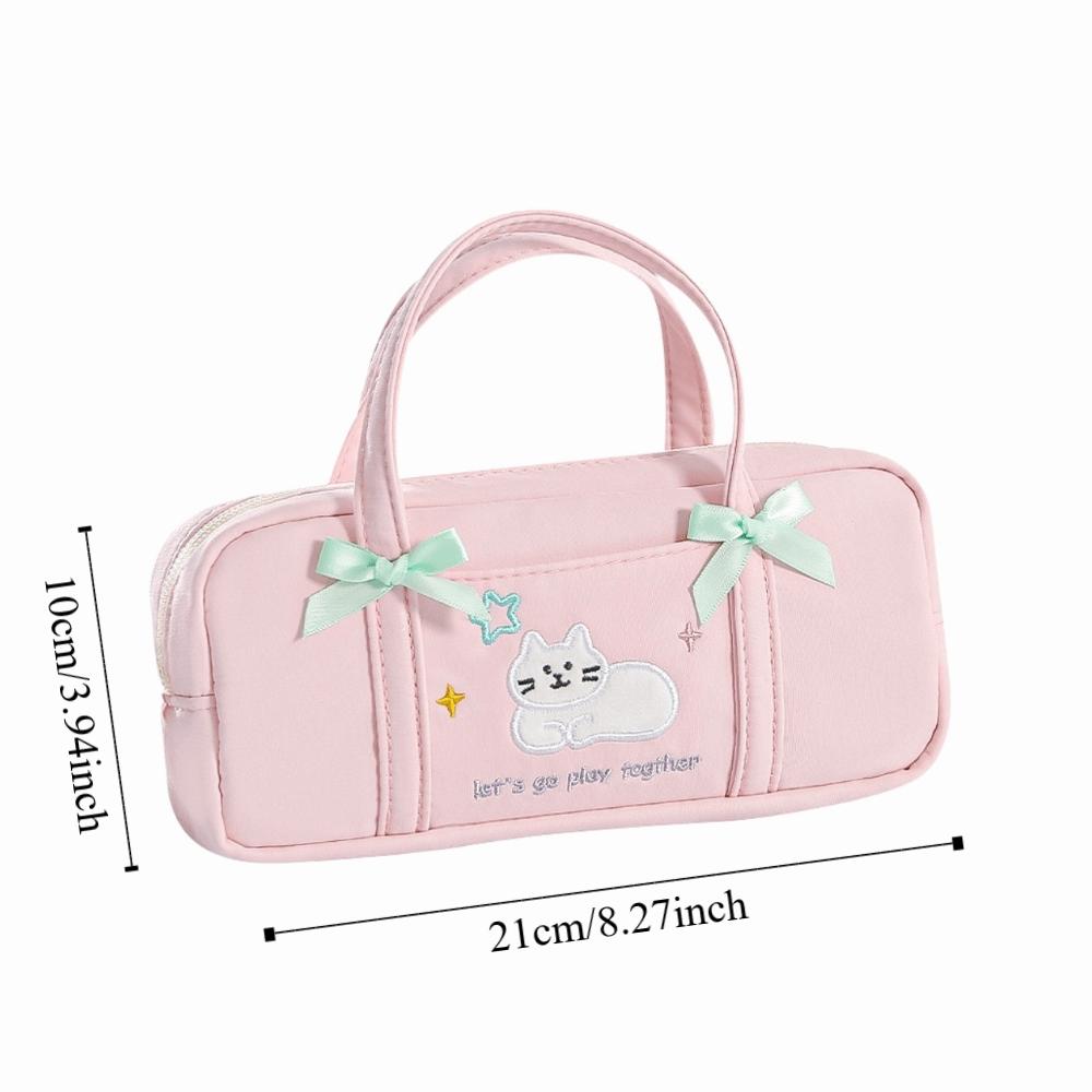 Large Capacity Korean Stationery Bag Embroidery Cat Pen Storage Bag School Office