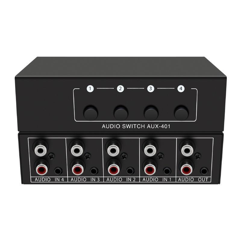 Tongli 4x1 Audio Switcher: 4-Port Sharing Device with Lotus RCA & 3.5mm Stereo Interface