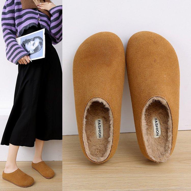 Móda Jaro Podzim Retro styl Pantofle Birkeinstock s tlustým dnem Dámské Třmeny Líný Korejský Kulatá Hlava Zimní Teplé Polstrované Polobotky