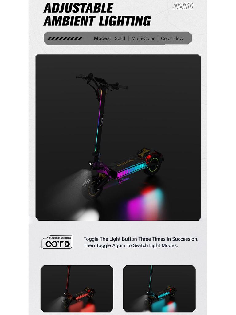 OOTD T10 Pro Elektroroller Faltbar 11" 2600W Motor Hydraulische Bremse 52V 23.4AH Vollfederung Elektroroller für Erwachsene Schwarz