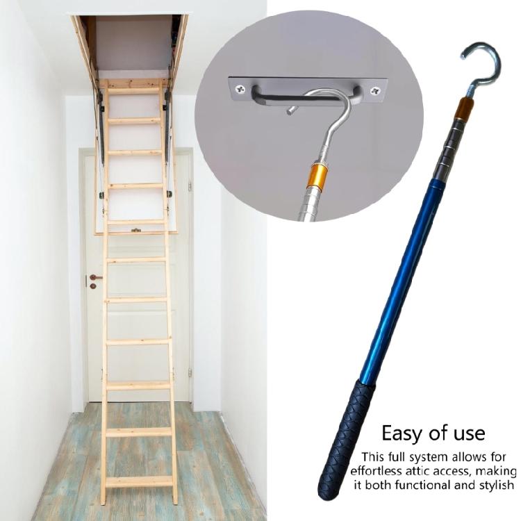 Retractable Attic Stair Pull Rod System Customizable Length Sturdy Metal Hooks Easy Installation Attic Stair Pull System