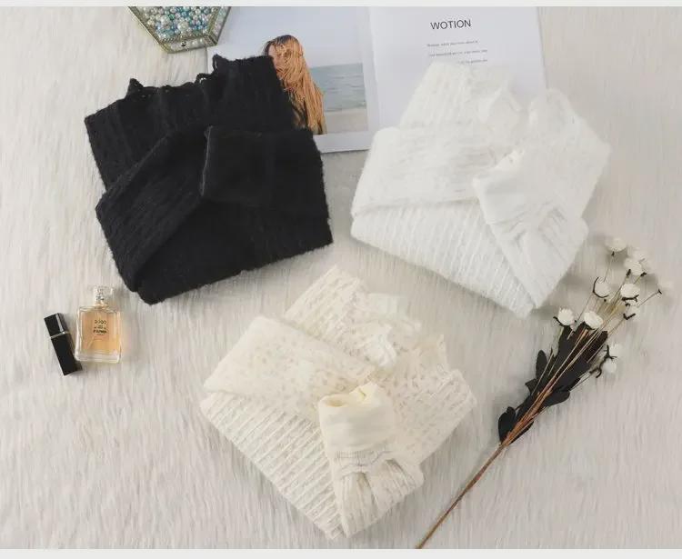 Women's High Neck Rabbit Fur Lace Velvet Top - Soft, Warm, and Stylish for Autumn and Winter