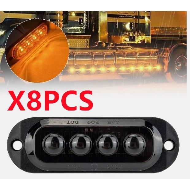 8PCS LED Side Marker Lights Trailer Lighting Lamp 12-24V 4LED Caravan Clearance Indicator Side Lights Beacon Lamp for Car Truck