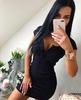 Women Button Front Short Sleeve Bodycon Dress Round Neck Slim Fit Mini Dress Casual Stretchy Fabric