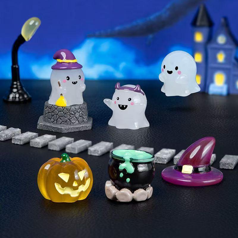 Halloween Mini Noctilucent Ornament Pumpkin Resin Figurines Car Ornaments Ghost Fairy Garden Adornments Home Decoration Gifts