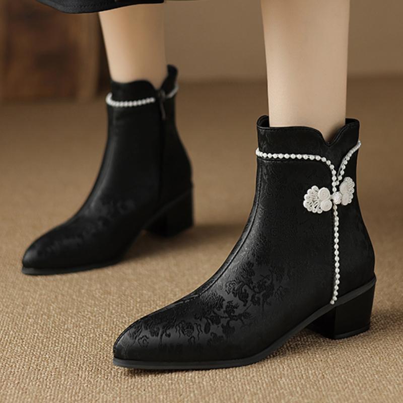 Fashion Ankle Boots for Women Autumn Winter 2024 Black White Short Boot Low Heels Party Shoes Ladies Brand Large Size 45