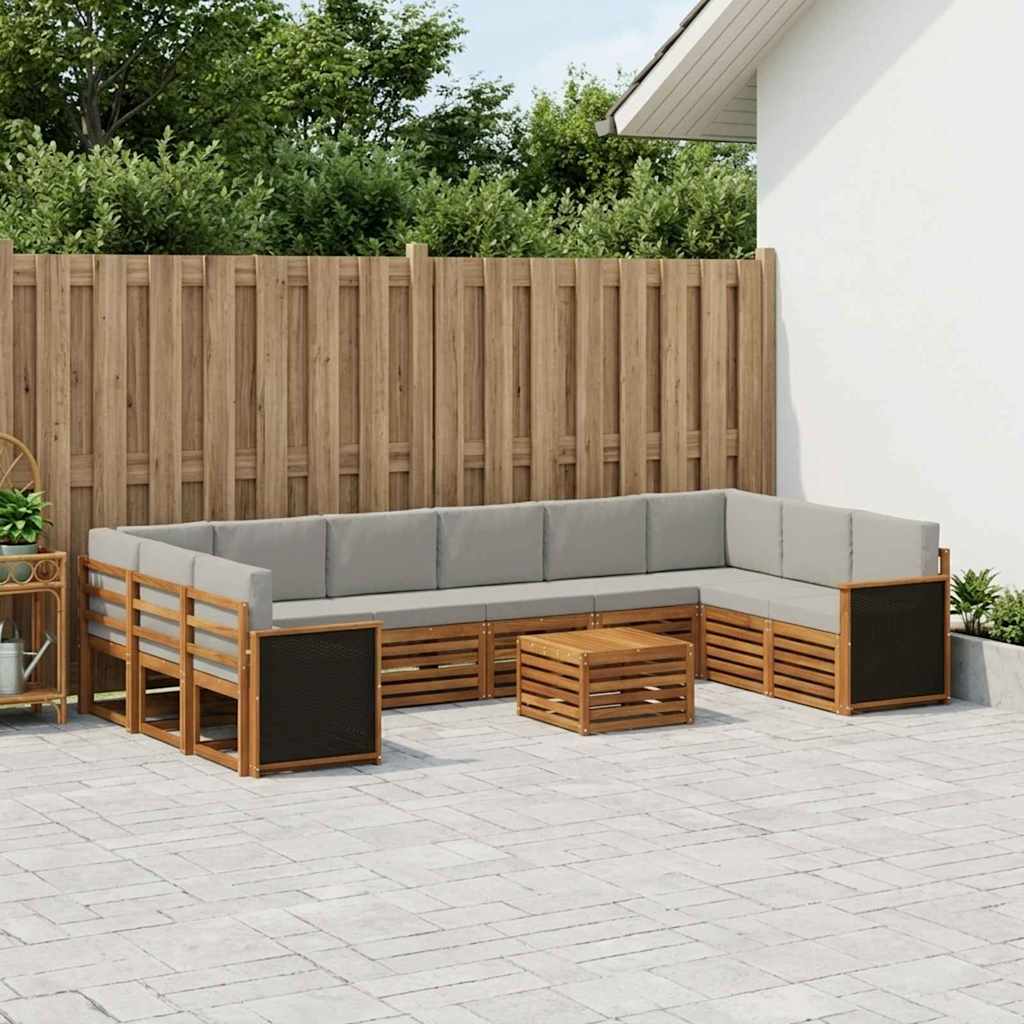 Outdoor Sofa Set with Cushions 8 Pcs Natural and Light Grey