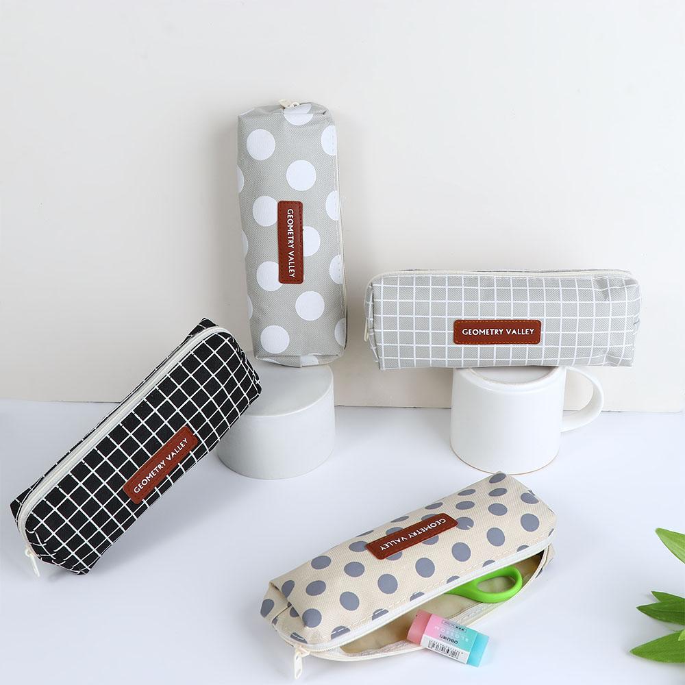 Stationery Bag Geometry grid School Supplies Pen Holder Canvas Pencil Case Pen Case Pencil Pouch