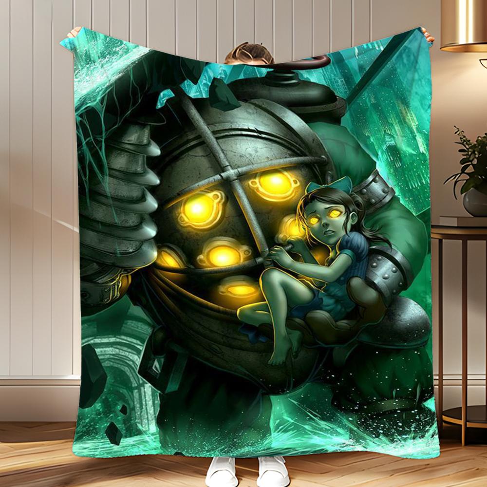 game derivative Bioshock Rapture Throw Soft Coral Fleece Blanket 310gsm Fluffy Warm Throw for Sofa Bed Couch Bedroom Decor 75x100cm