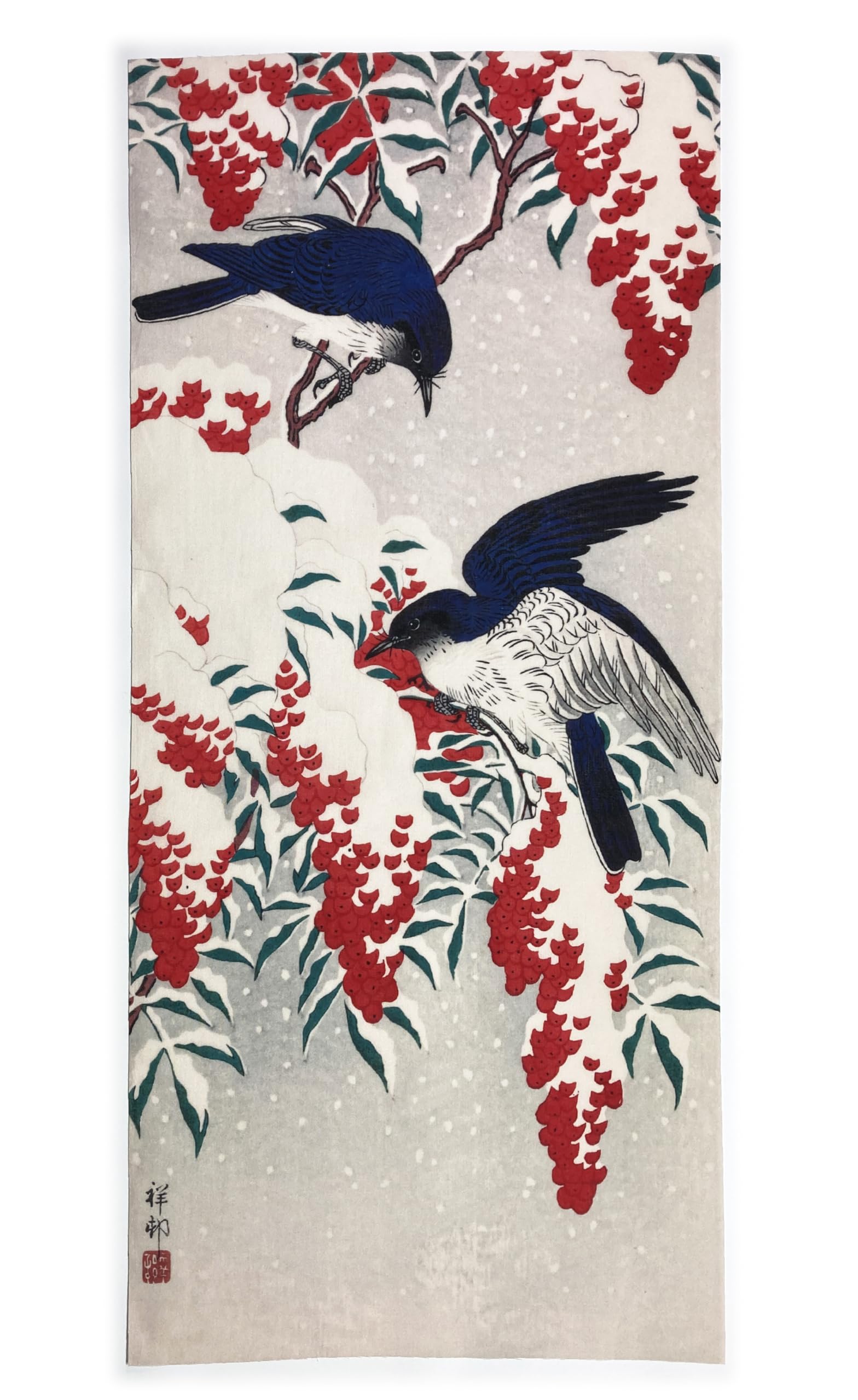 

hand towel by Ohara and Bluebird in the Ukiyo-e Koson, Nandina Snow