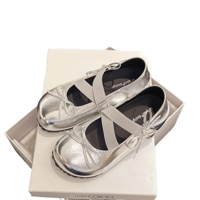 Retro Versatile Round Toe Buckle Strap Shoes for Women 2025 New High Quality Concise Butterfly-knot Soft Bottom Women's Flats