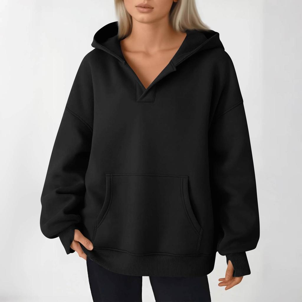 Women's Fashion Casual Solid Color Pocket Long Sleeve Hoodie