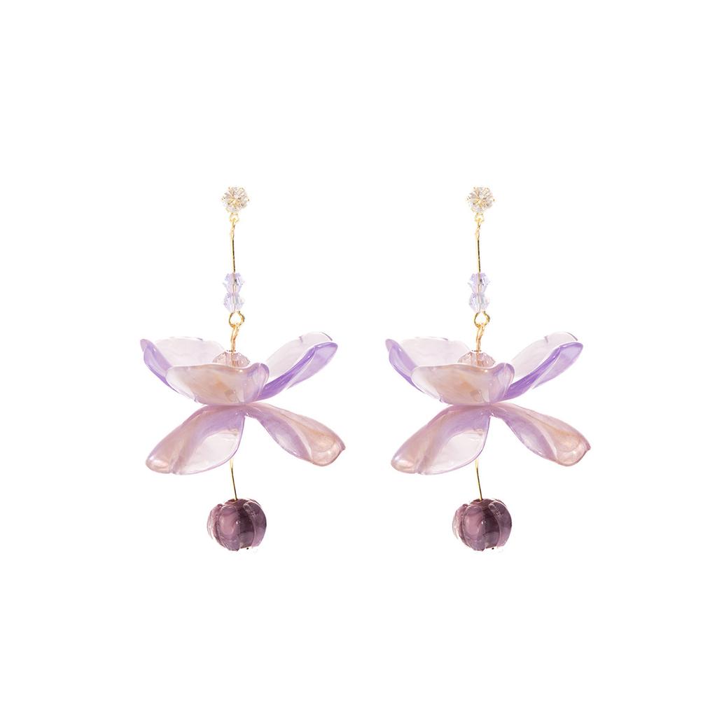Romantic Purple Diamond-Encrusted Flower Earrings Super Fairy Mori Small Fresh Girlish Earrings Sweet Fairy Style