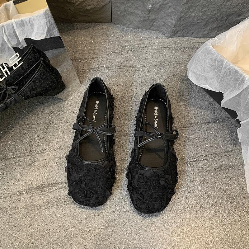 French Lace Mesh Single Shoes Female Summer New Fairy Wind Gentle with Skirt Flat Soft Sole Breathable Mary Jane Shoes