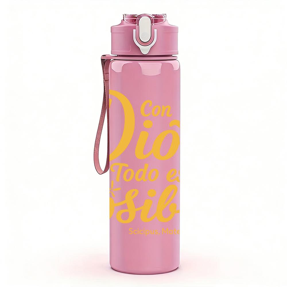 1PC Dios Todo Es Posible Quote 750ml Color Plastic Sports Water Bottle Leakproof Flip Straw Lid For Sports Office Home Use
