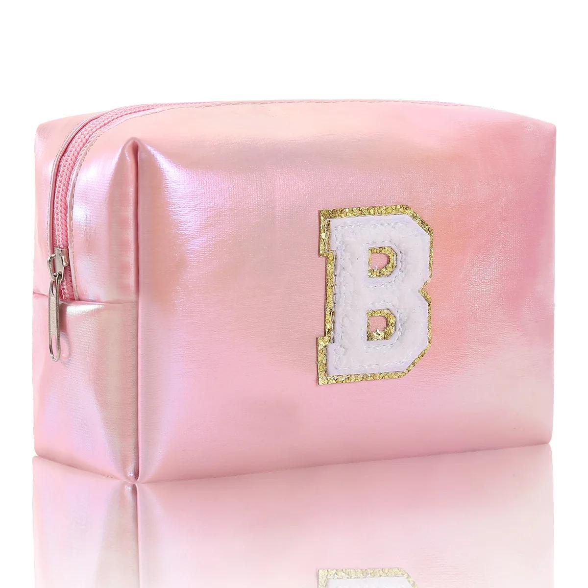 Octagonal Embroidered Letter Makeup Bag Large Capacity Travel Toiletries Storage Bag Handbag Cosmetic Bag Makeup Pouch Organizer