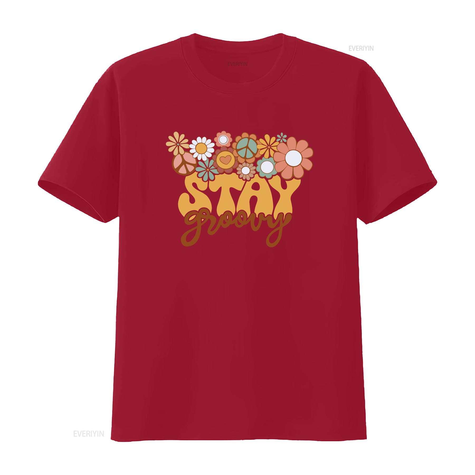 

Retro Stay Groovy T Shirt for Women Hippie 70s Cute Floral Casual Summer Tops vintage Washed streetwear Comfortable S