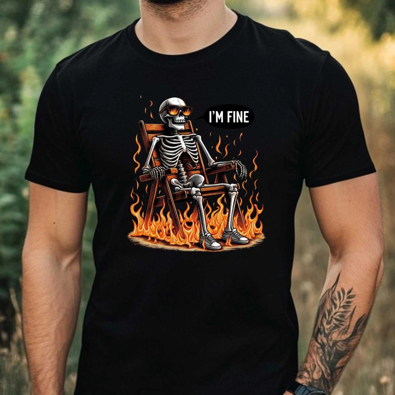Mens Funny Sarcastic Skeleton Motif Cotton 100% Cotton T-shirt Mens Tees Top Size XS to 5XL- XL