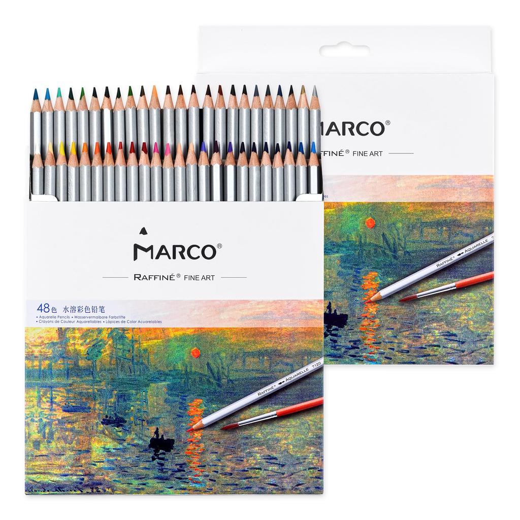 Marco Watercolor Colored 48 Coloring Book for Kids and Watercolor Pencil Set with Professional Soft Elementary School Colored Drawing Art Stationery