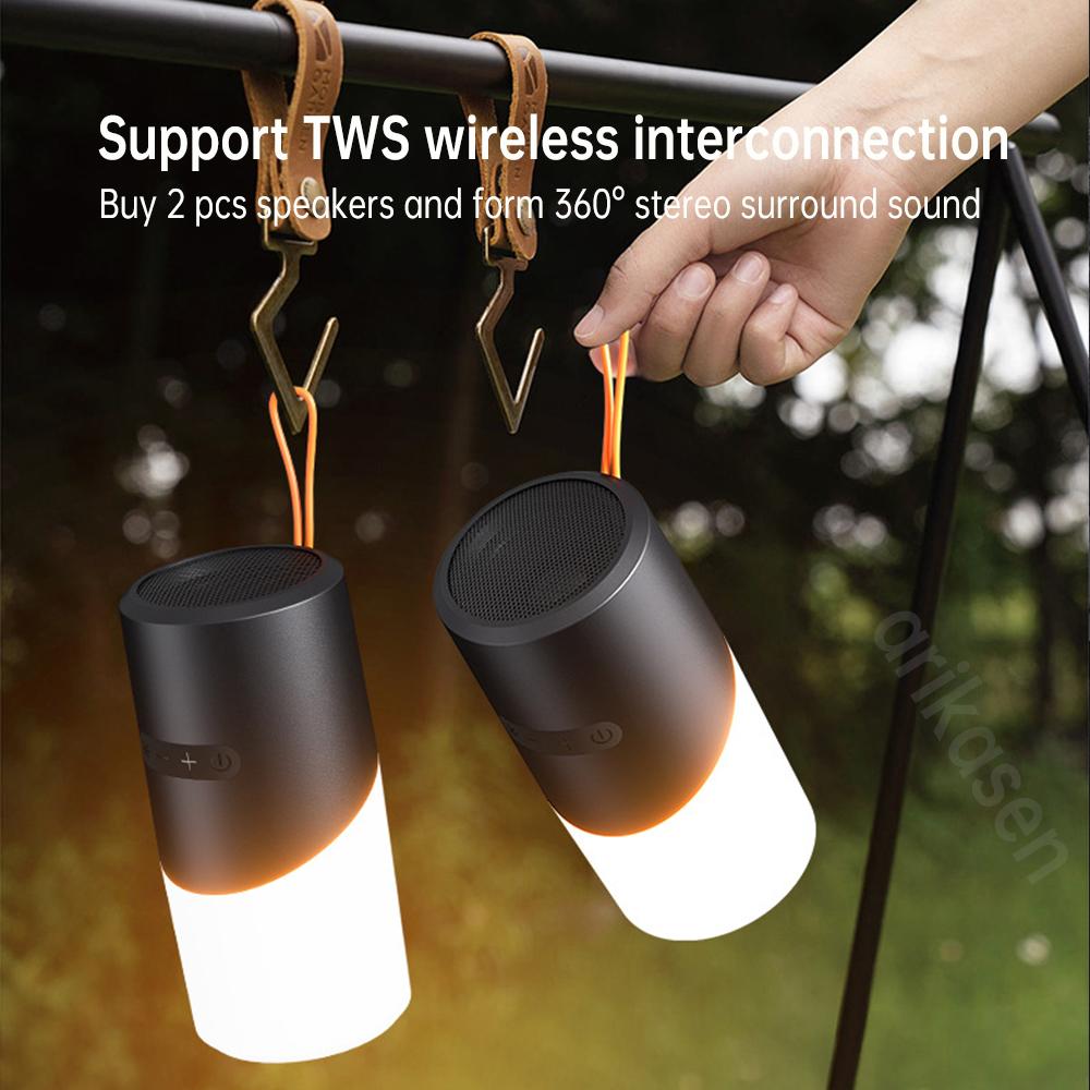 Wireless Bluetooth Outdoor Speaker Camping with 7 Color LED Lights TF Card Slot TWS Pairing Bluetooth 5.3 Water Resistant Mic