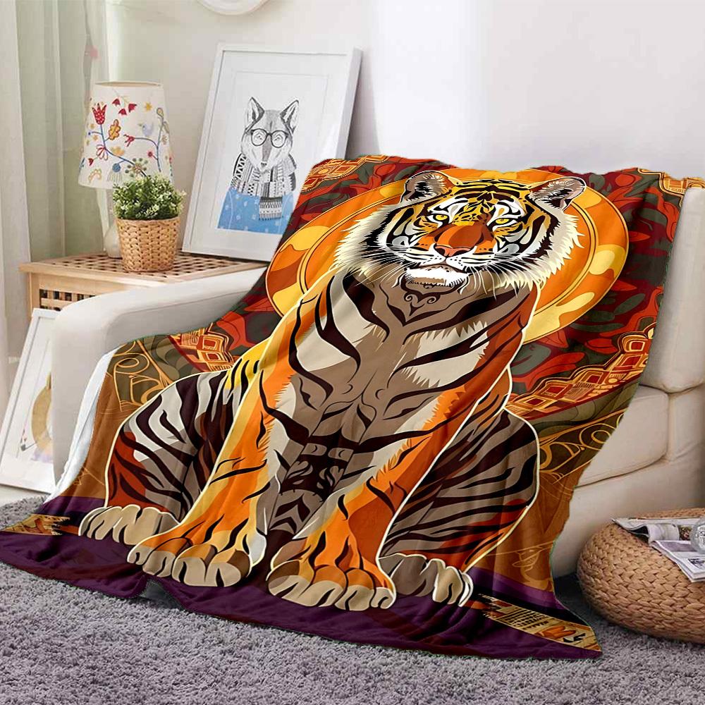 1pc Tiger Print Blanket, Lightweight Flannel Fleece with Digital Printing, Soft Warm for Sofa, Travel, Camping, Office, Couch, Chair, and Bed, All-Sea