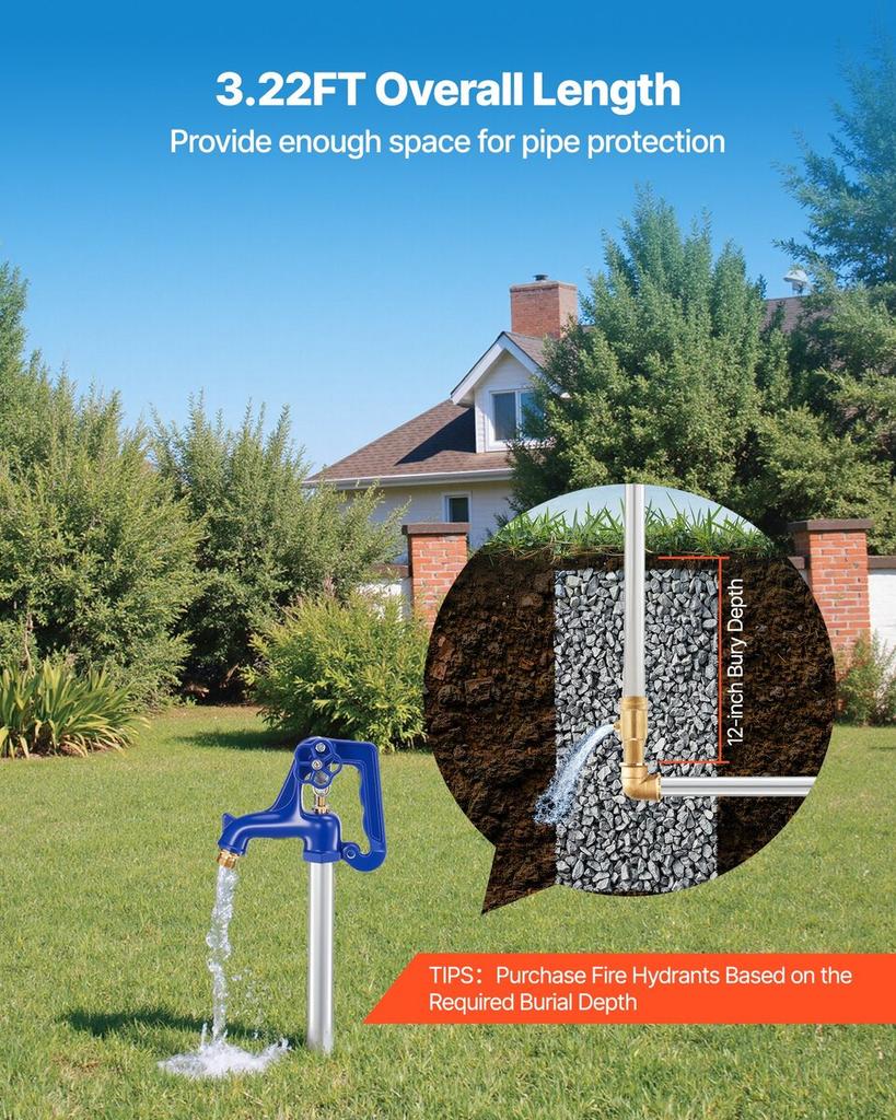 Frost Proof Yard Hydrant, 980mm Freeze-Proof Outdoor Water Faucet with 305mm Bury Depth, G 3/4" Pipe Connection, Lever Handle + Handwheel, No Lead