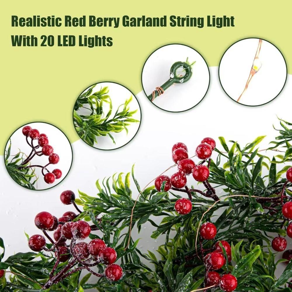 Battery Powered LED Green Leaf String Lights 20/30LED Christmas Red Fruit Garland  Window Display