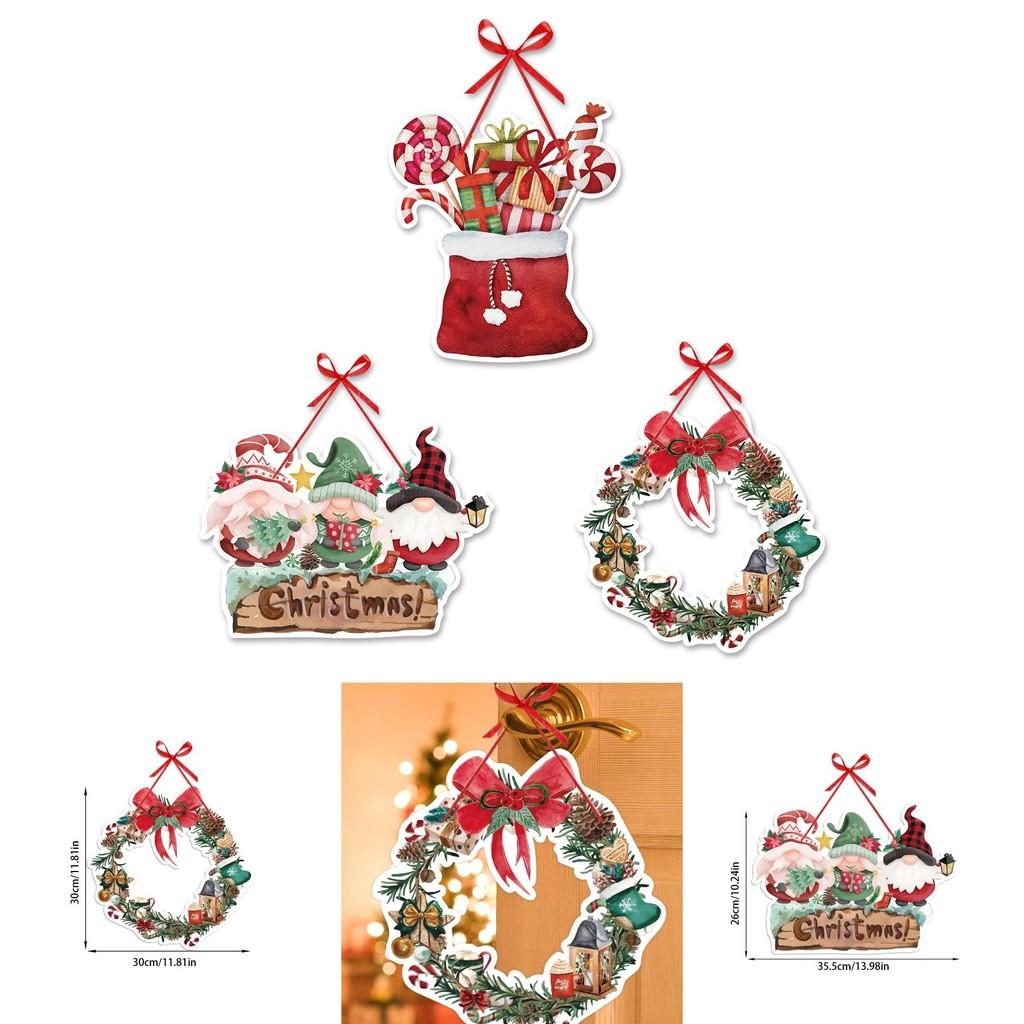 Christmas Party Paper Door Hanging Decor With Festive Flower Wreaths For Holiday Scene Setting