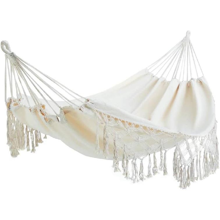 Outdoor-Hängematte für 2 Personen, große brasilianische Hängematten, Canvas-Baumwolle, Indoor-Hängematte für Schlafzimmer, Terrasse, Veranda, Garten, Hinterhof, zum Entspannen im Freien, mit handgewebt