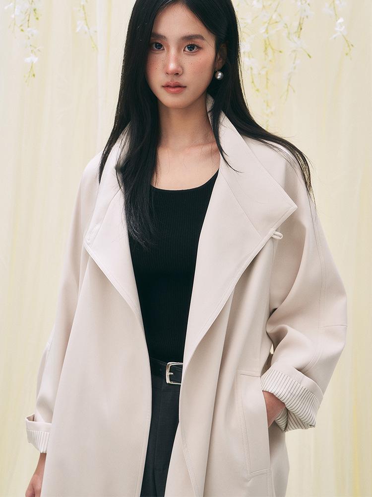 

Новинка ранней весны, ленивый стиль, ретро, повседневный, свободный плащ с воротником-стойкой и длинными рукавами S бежевый