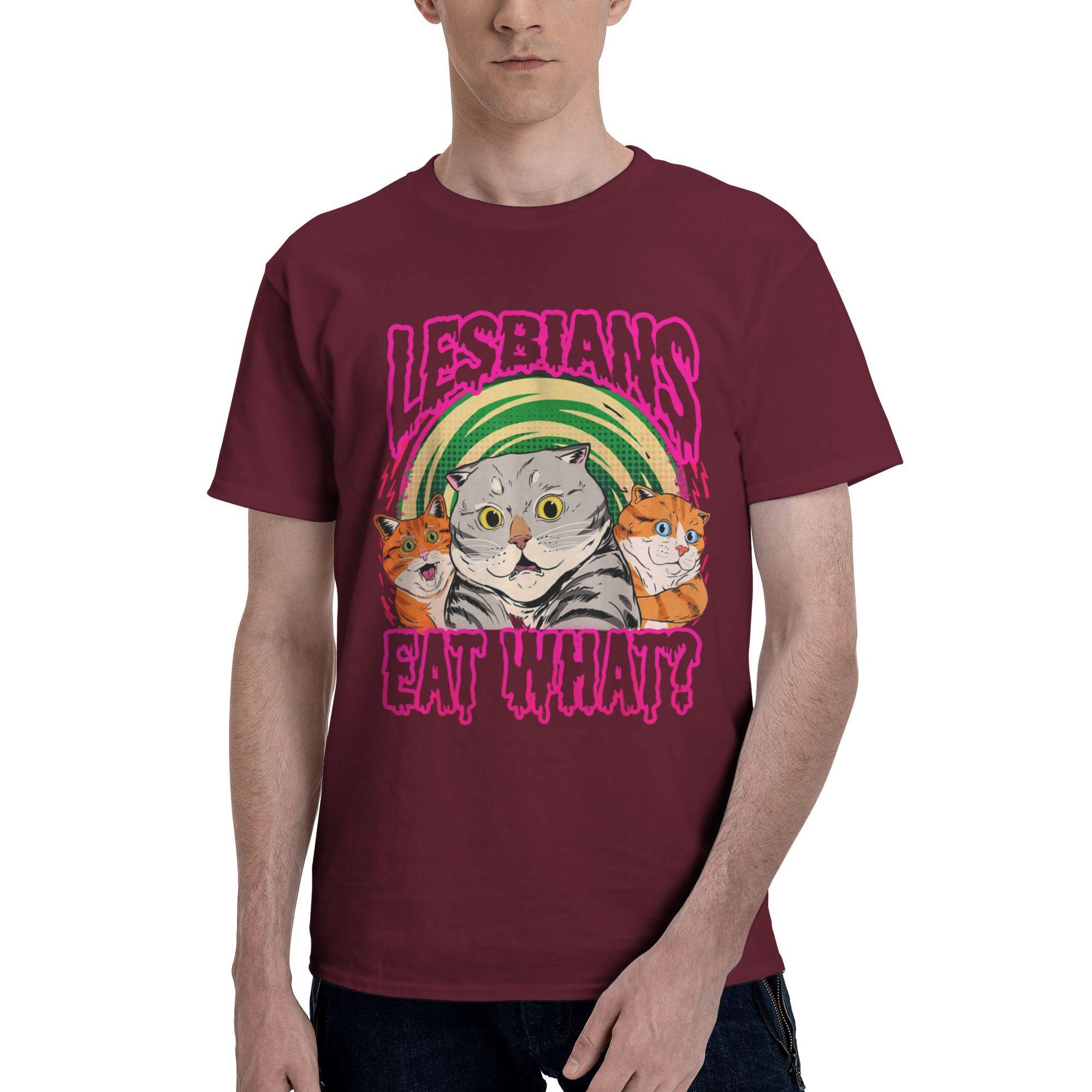 

Lesbians Eat What Funny Cats Love Cute Men T Shirts Casual Tees Short Sleeve Crewneck T-Shirt Cotton Gift Idea Clothing XXXXXL бордовий