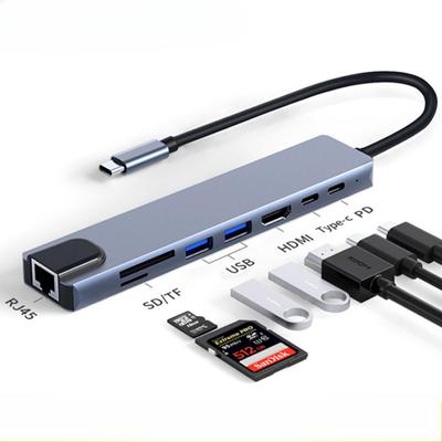 Κέντρο USB C 8 σε 1 με Θύρα Ethernet Προσαρμογέας Πολλαπλών Θυρών Βάση Type C για Φορητό Υπολογιστή