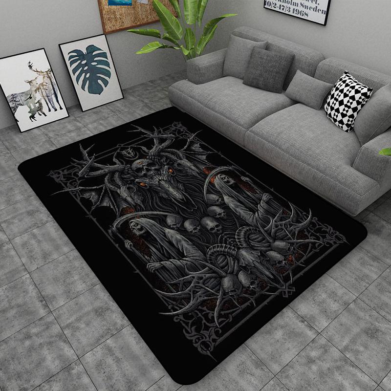 Schädel Baphomet Ziegen Dämon Raserei Bereichsteppich Blutrot-Baphomet Teppich-Baphomet Dekor-Satanische Matte-Satanische Heimdekoration