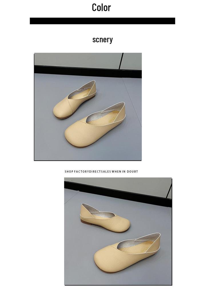 2024 Plus Size Women's Moccasins: Soft Leather, Round Toe, Versatile Two-Way Wear, Comfortable Slip-On Casual Shoes