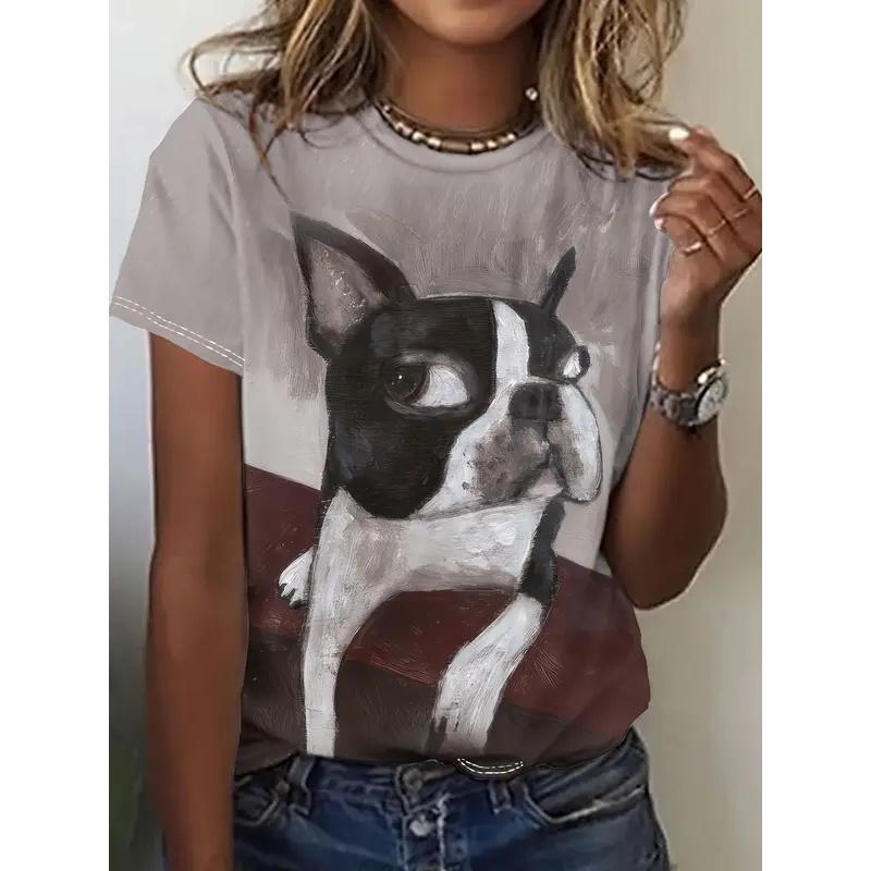 Summer Round Neck 3D Funny Cartoon Animal Print Top Fashionable Casual Short Sleeved Women's T-shirts