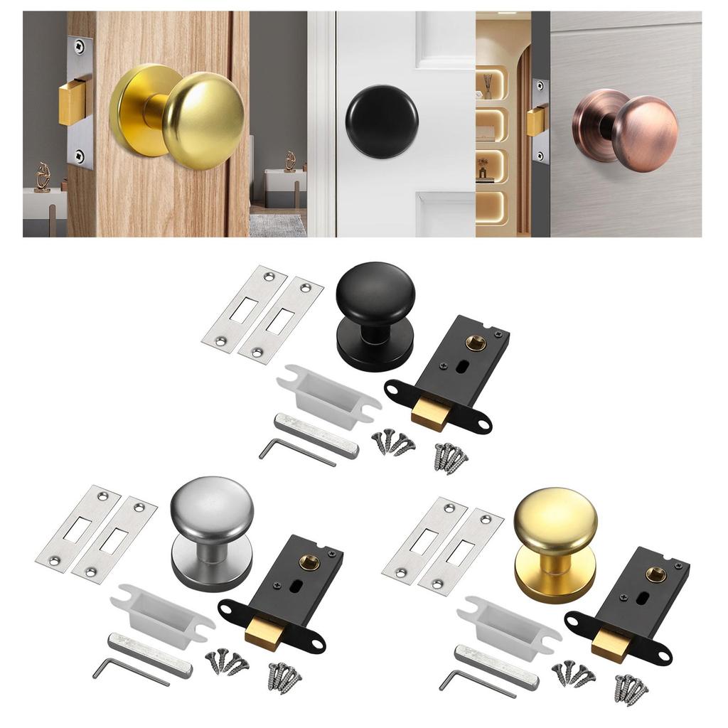 Passage Door Knob Single Side Zinc Alloy Hidden Lock Hardware Round Doorknob Black