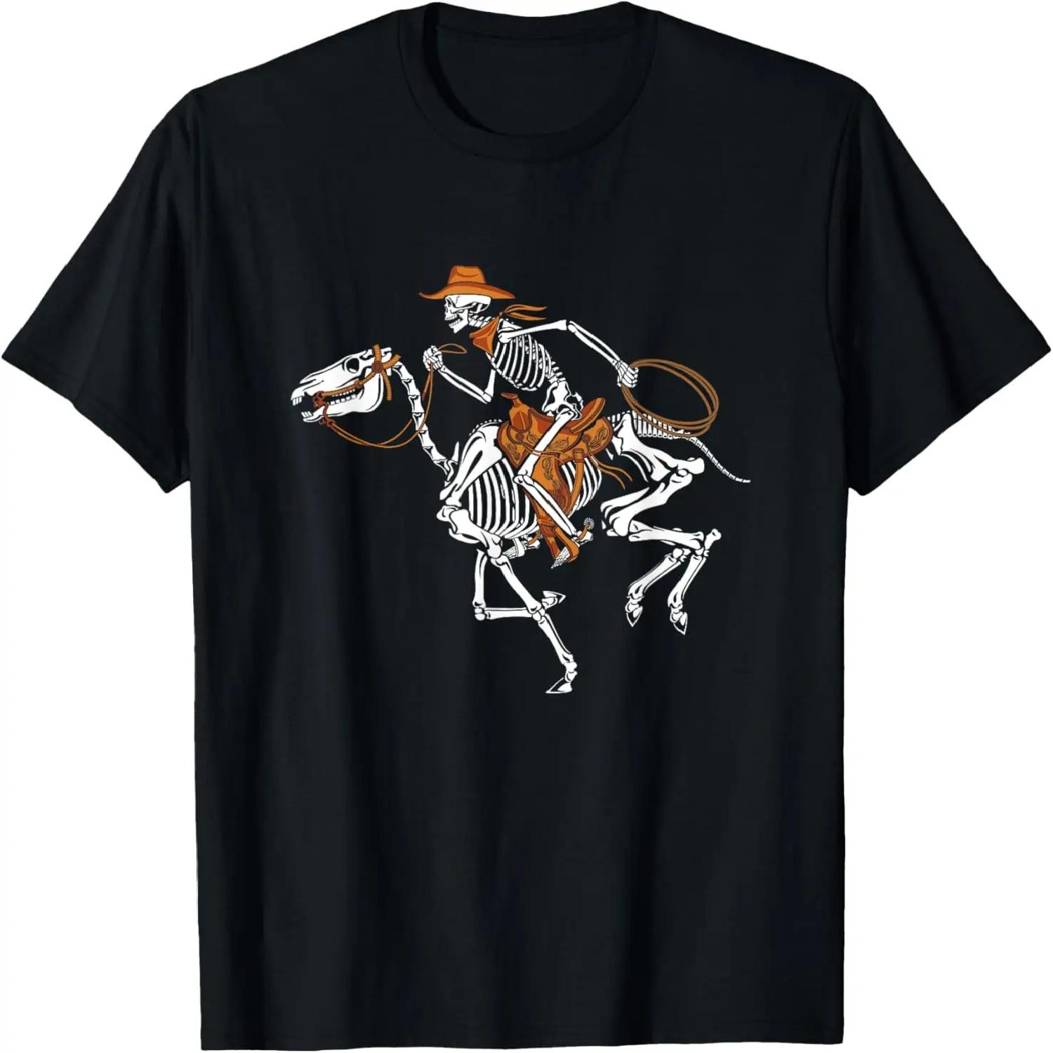 Skeleton Cowboy Riding Horse Halloween Rider Costume Men T-Shirt XXXXL