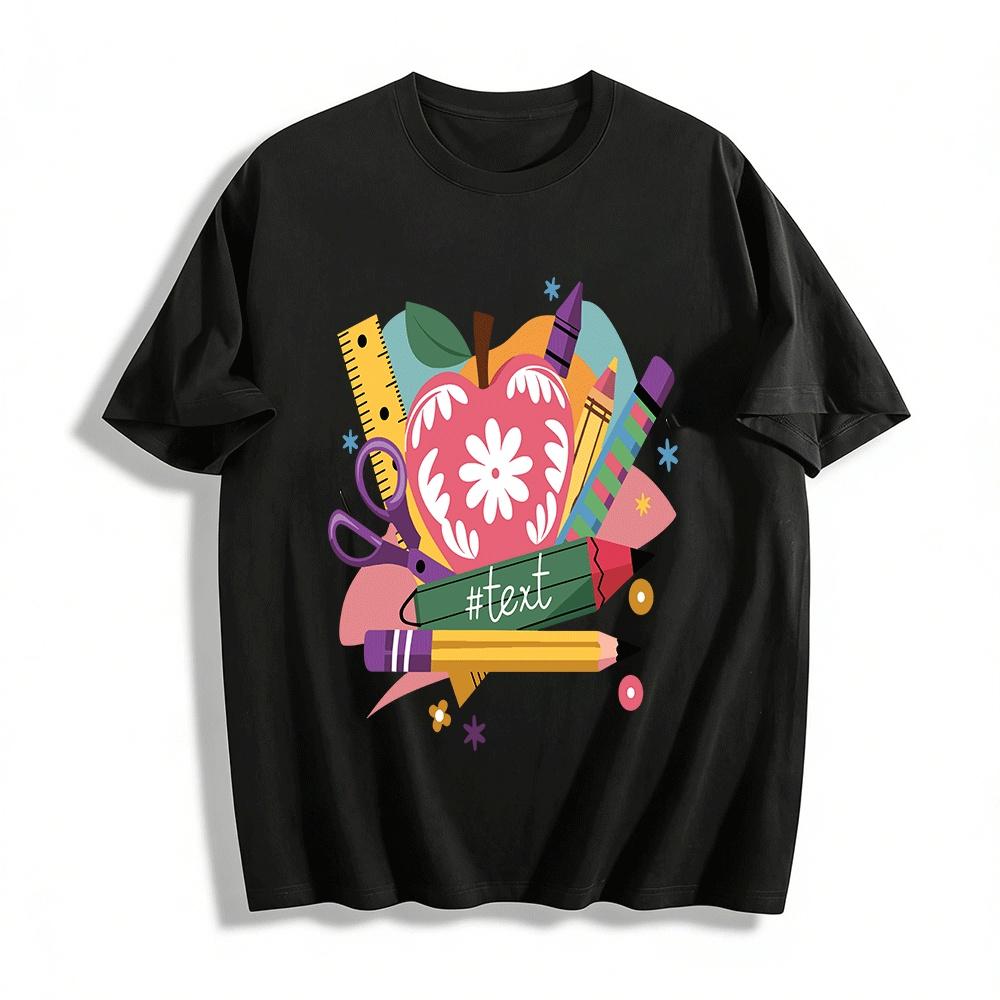 Cute School Stationery Apple Print Casual Top Pure cotton T-shirt XXS