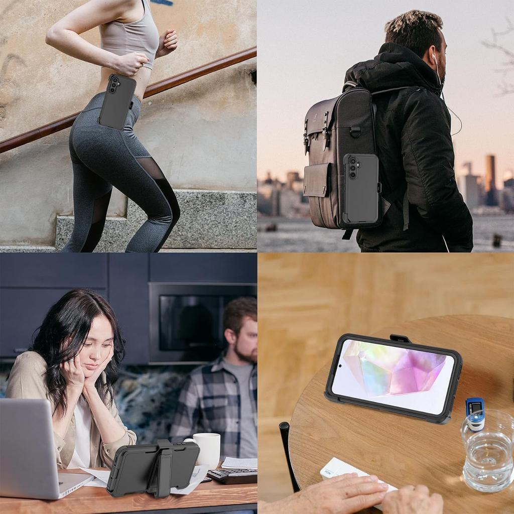Compatible with Samsung Galaxy A35 Case, with Belt Clip Holster Heavy Duty Rugged Shockproof Full Body Protection Kickstand Cover for Samsung Galaxy