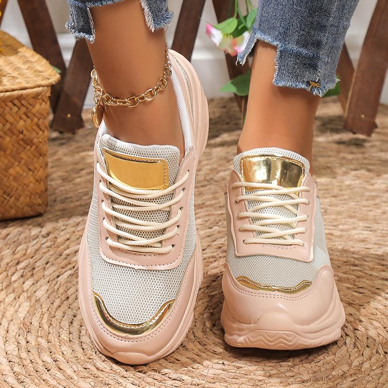 

Fashion Spring Breathable Mesh Platform Sneakers Women Flat Heels Non-Slip Sports Shoes Ladies Lace-Up Soft Sole Casual Shoes Female 43 абрикосовый