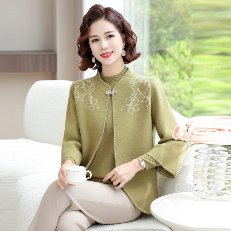 New mother spring coat knitted two pieces put on clothes middle-aged women autumn and winter loose sweater cardigan