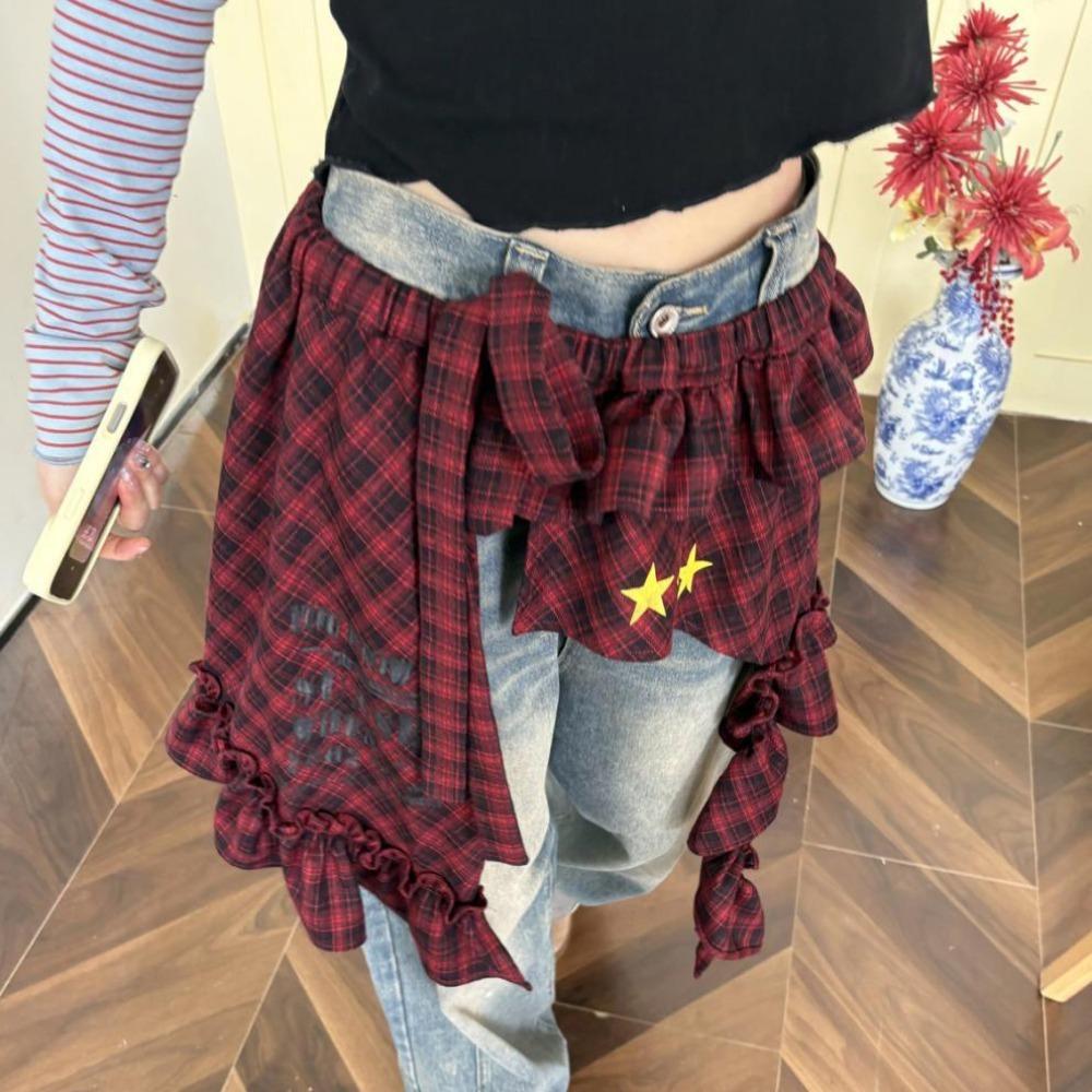 Hip-hop Lace Up Hip Scarf Shirt Extender Ruffled Edge Waistband  Waist Accessories