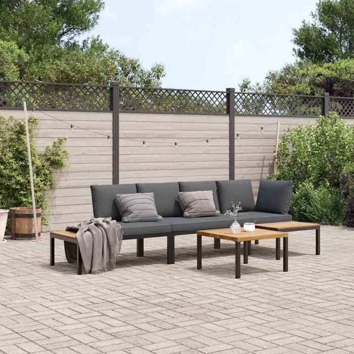 VidaXL Salon de jardin 4 pcs avec coussins noir aluminium, ensemble de canapés de jardin, ensemble de canapés de patio, 3283706