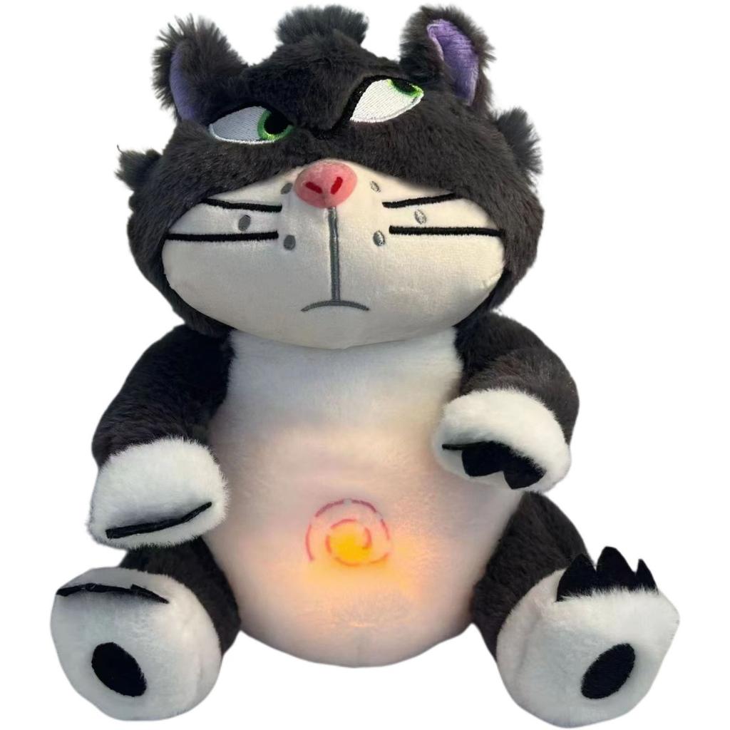 JOYBLISS Stock Soothing New Breath Light Sound Cute Leering Cat Music Early Education Doll Stuffed Animals