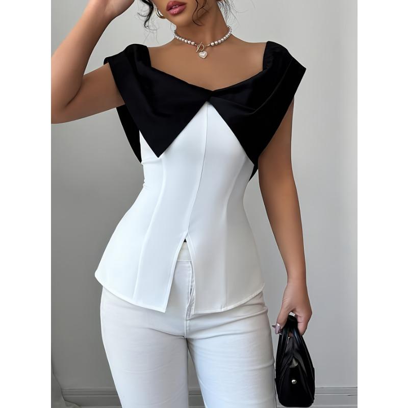 Camicetta Estiva da Donna Slim Fit con Spacco e Maniche Corte