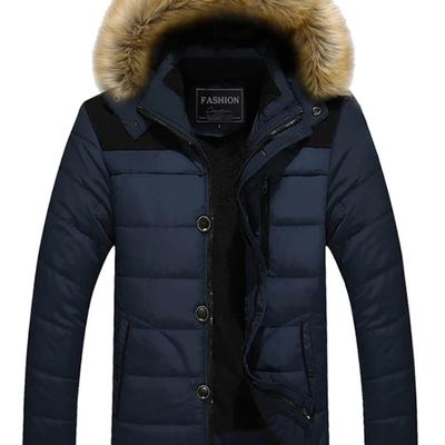 Herren Winter Neue Kapuzen-Fleece Einfarbige Trend Koreanische Verdickter Kragen Kalte Baumwollgepolsterte Jacke Dicke Baumwolljacke