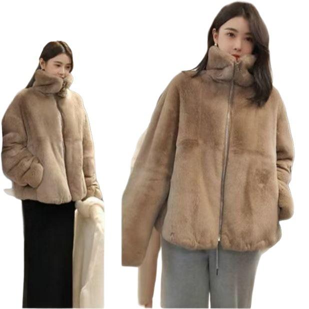 Winter new imitation fur stand-up collar jacket fluffy sweater casual loose thickened women's plush